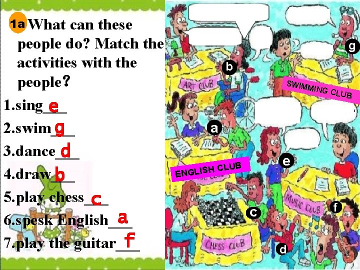 1 a What can these people do? Match the activities with the people？ 1.