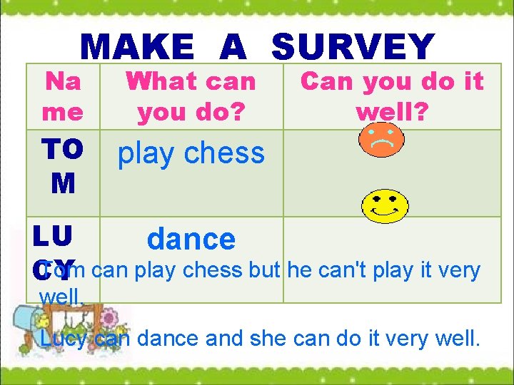 MAKE A SURVEY Na me TO M What can you do? Can you do