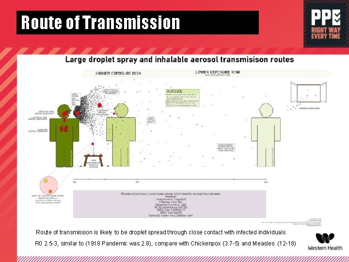 Route of Transmission Route of transmission is likely to be droplet spread through close