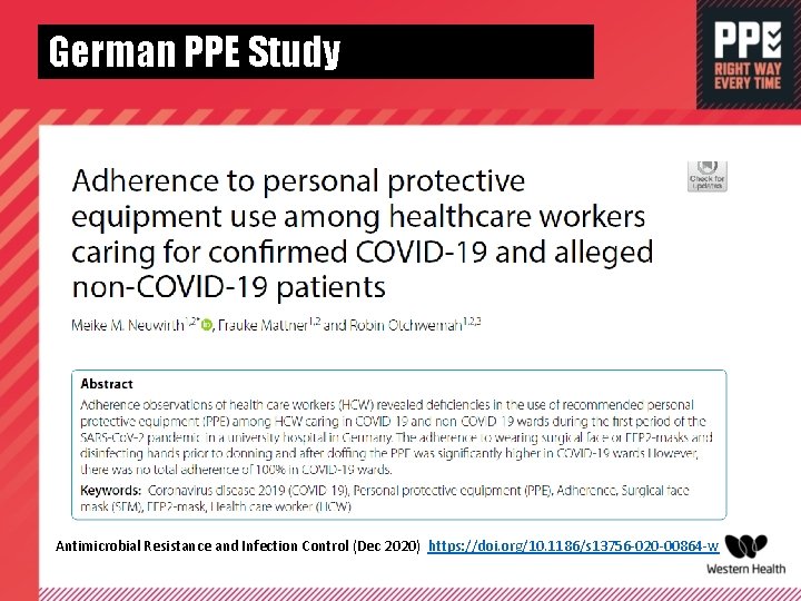 German PPE Study Antimicrobial Resistance and Infection Control (Dec 2020) https: //doi. org/10. 1186/s