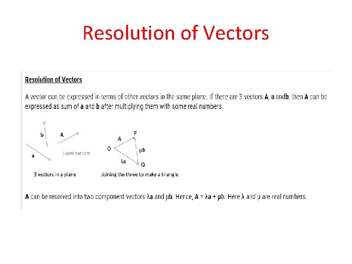 Resolution of Vectors Resolution of Vectors