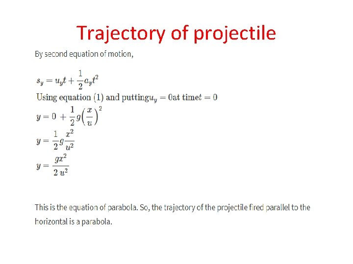 Trajectory of projectile 