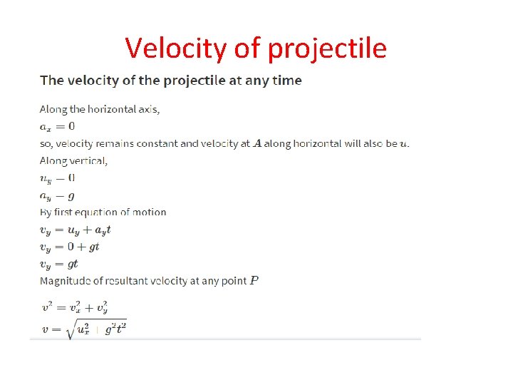 Velocity of projectile 