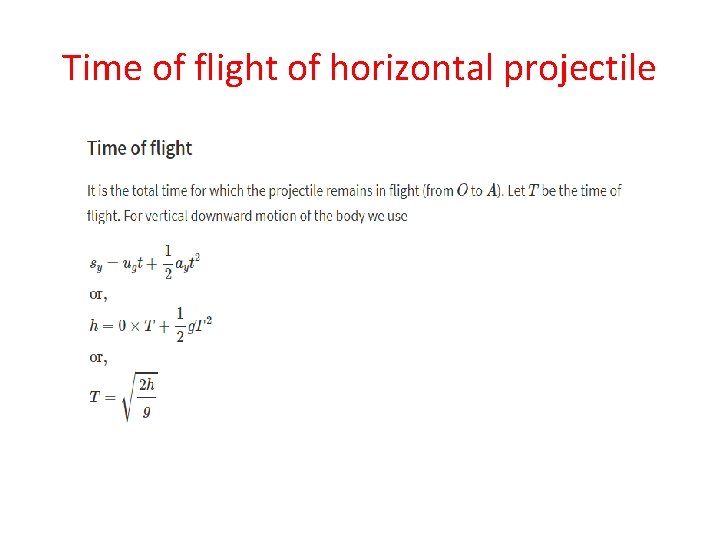Time of flight of horizontal projectile Time of flight of horizontal projectile