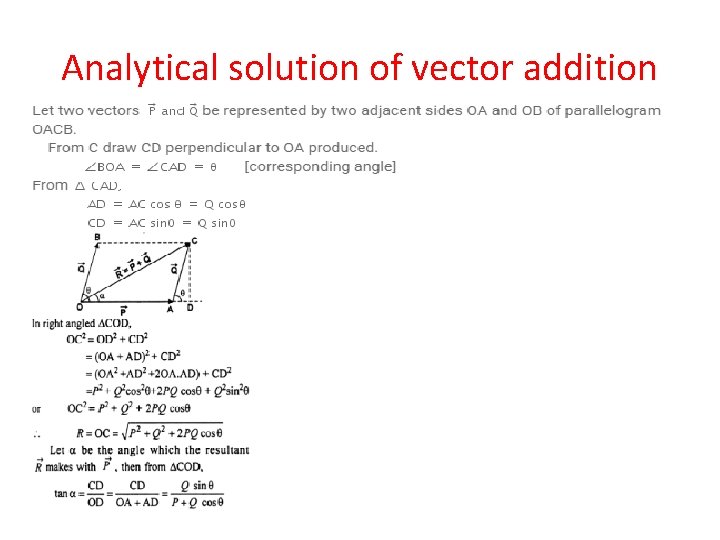 Analytical solution of vector addition Analytical solution of vector addition