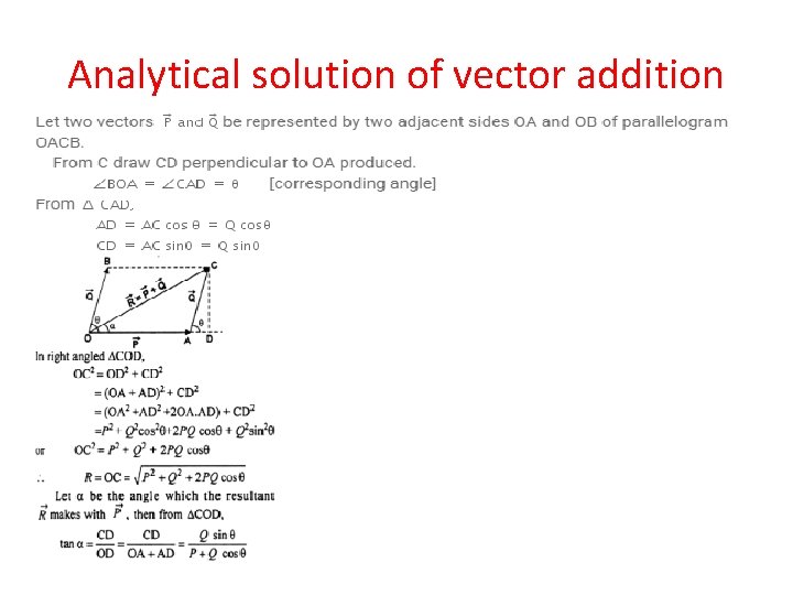 Analytical solution of vector addition 