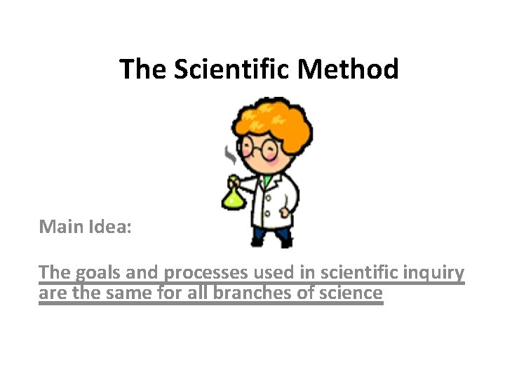 The Scientific Method Main Idea: The goals and processes used in scientific inquiry are