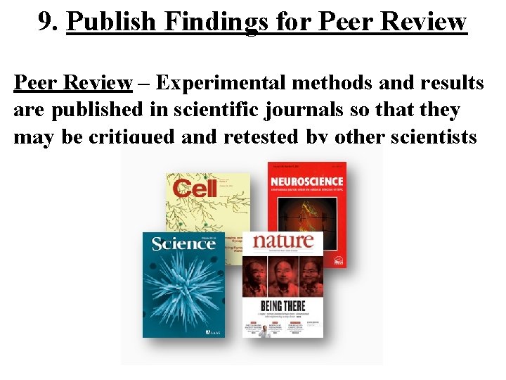 9. Publish Findings for Peer Review – Experimental methods and results are published in