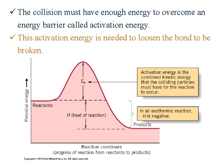 ü The collision must have enough energy to overcome an energy barrier called activation