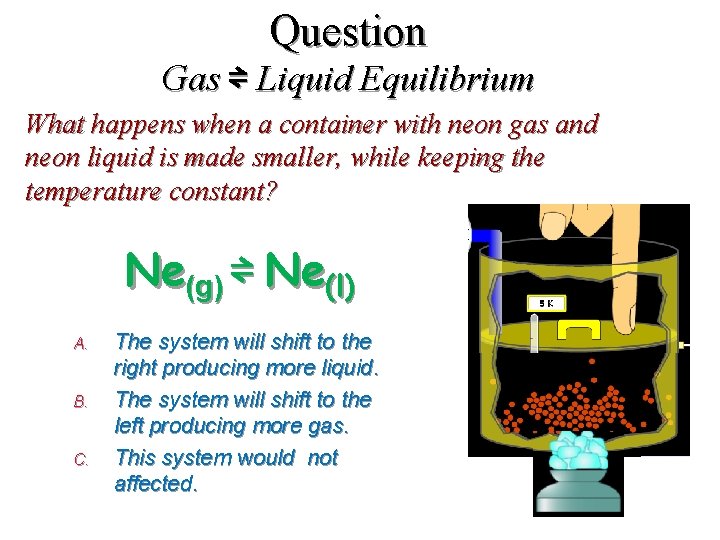Question Gas ⇌ Liquid Equilibrium What happens when a container with neon gas and