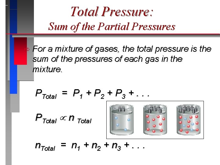 Total Pressure: Sum of the Partial Pressures ð For a mixture of gases, the