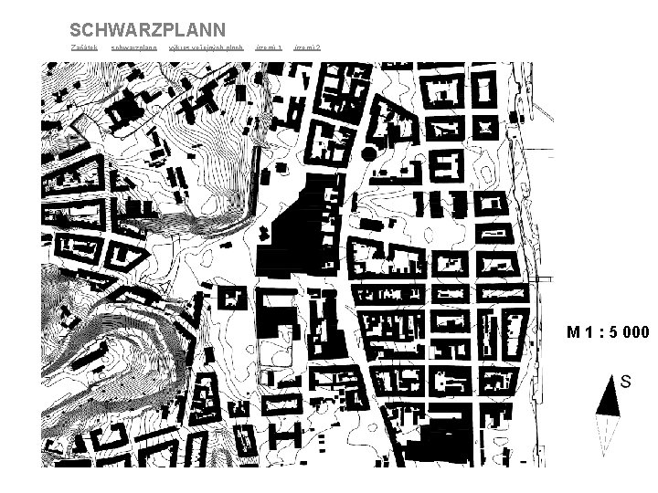 SCHWARZPLANN Začátek schwarzplann výkres veřejných ploch území 1 území 2 Území 2 území 1