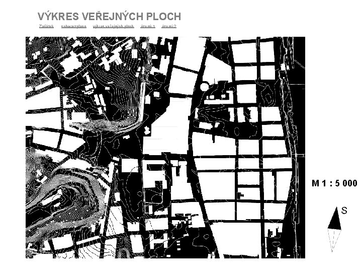 VÝKRES VEŘEJNÝCH PLOCH Začátek schwarzplann výkres veřejných ploch území 1 území 2 M 1