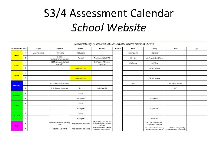 S 3/4 Assessment Calendar School Website 