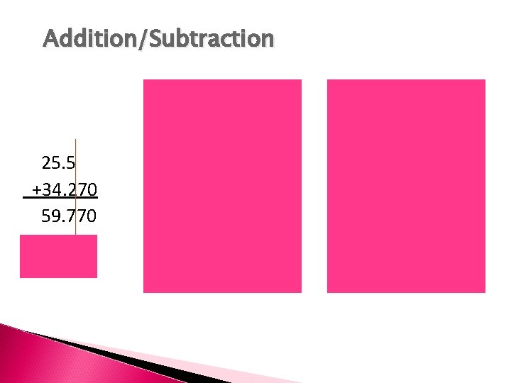 Addition/Subtraction 25. 5 +34. 270 59. 770 59. 8 32. 72 ‑ 0. 0049