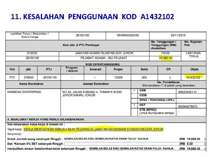 11. KESALAHAN PENGGUNAAN KOD A 1432102 