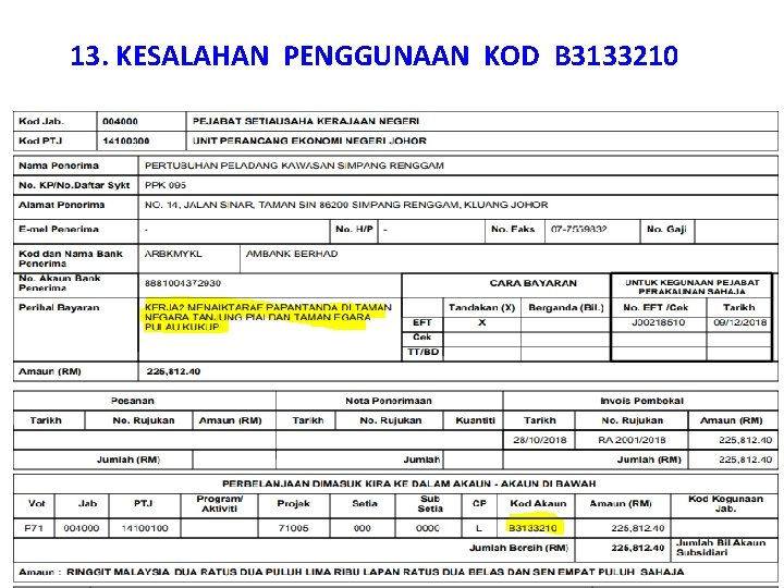 13. KESALAHAN PENGGUNAAN KOD B 3133210 