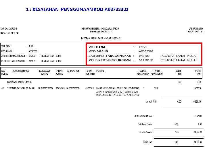 1 : KESALAHAN PENGGUNAAN KOD A 03733302 