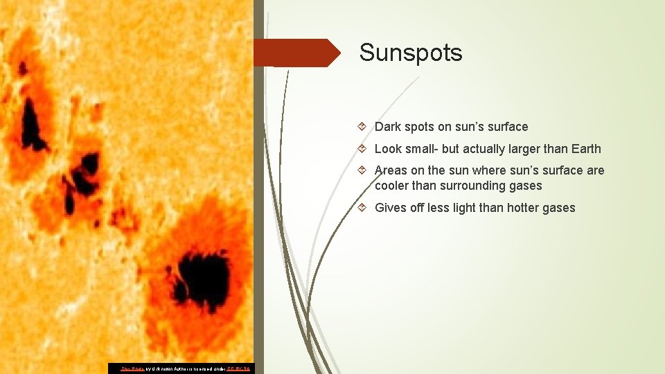 Sunspots Dark spots on sun’s surface Look small- but actually larger than Earth Areas Sunspots Dark spots on sun’s surface Look small- but actually larger than Earth Areas