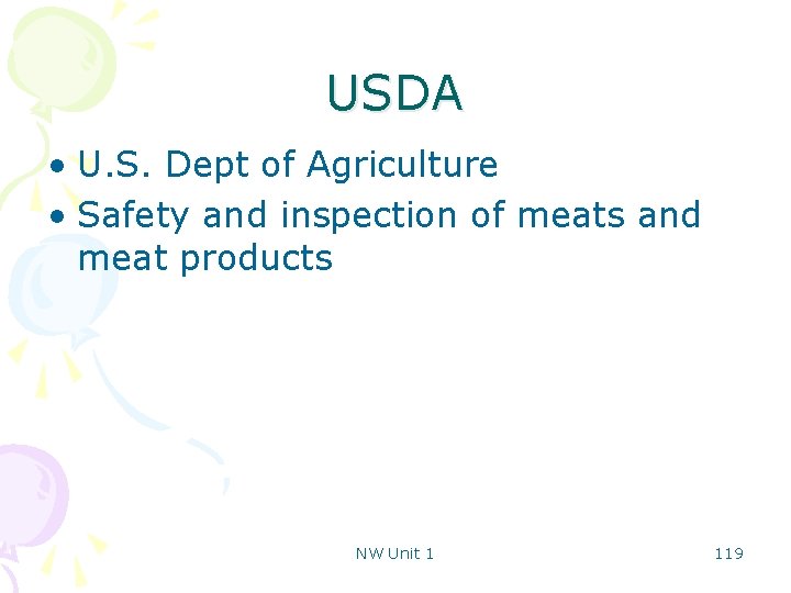 USDA • U. S. Dept of Agriculture • Safety and inspection of meats and