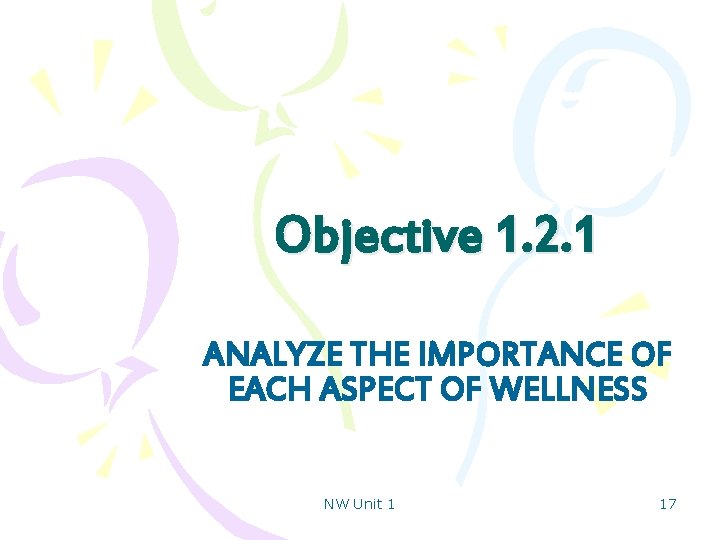 Objective 1. 2. 1 ANALYZE THE IMPORTANCE OF EACH ASPECT OF WELLNESS NW Unit