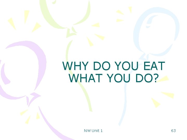 WHY DO YOU EAT WHAT YOU DO? NW Unit 1 63 