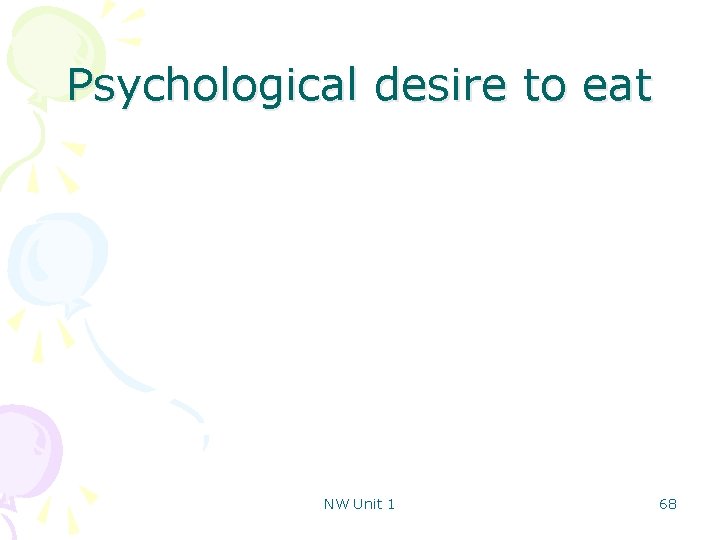 Psychological desire to eat NW Unit 1 68 