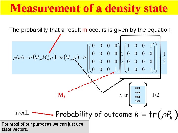 Measurement of a density state The probability that a result m occurs is given