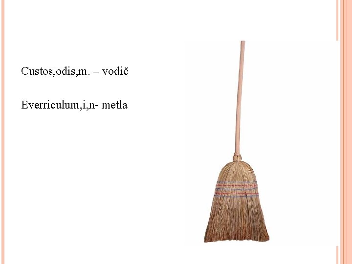 Custos, odis, m. – vodič Everriculum, i, n- metla 