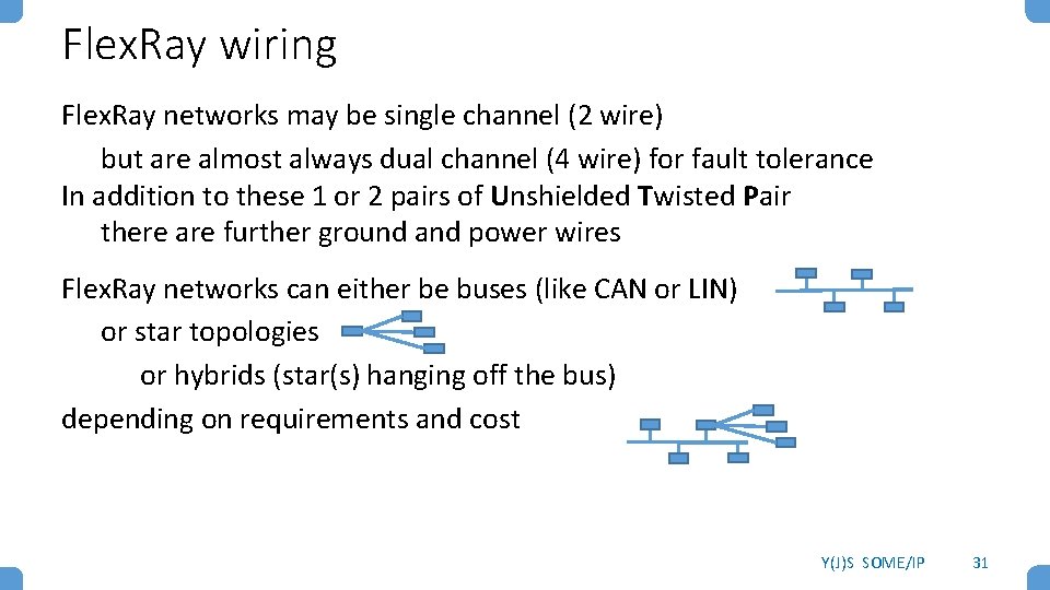 Flex. Ray wiring Flex. Ray networks may be single channel (2 wire) but are