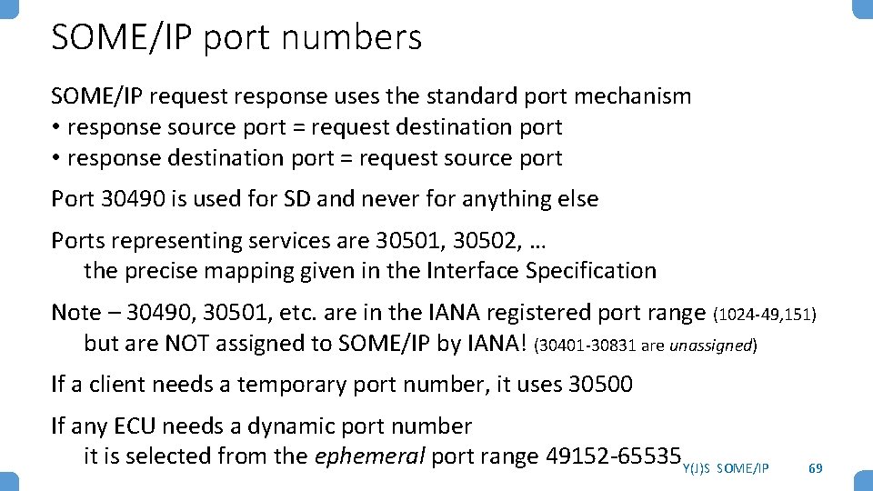 SOME/IP port numbers SOME/IP request response uses the standard port mechanism • response source