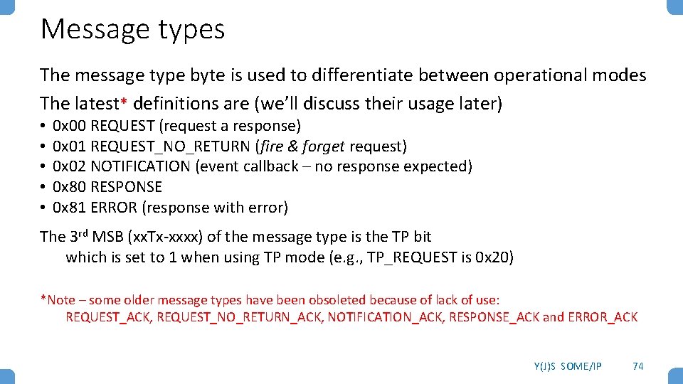 Message types The message type byte is used to differentiate between operational modes The