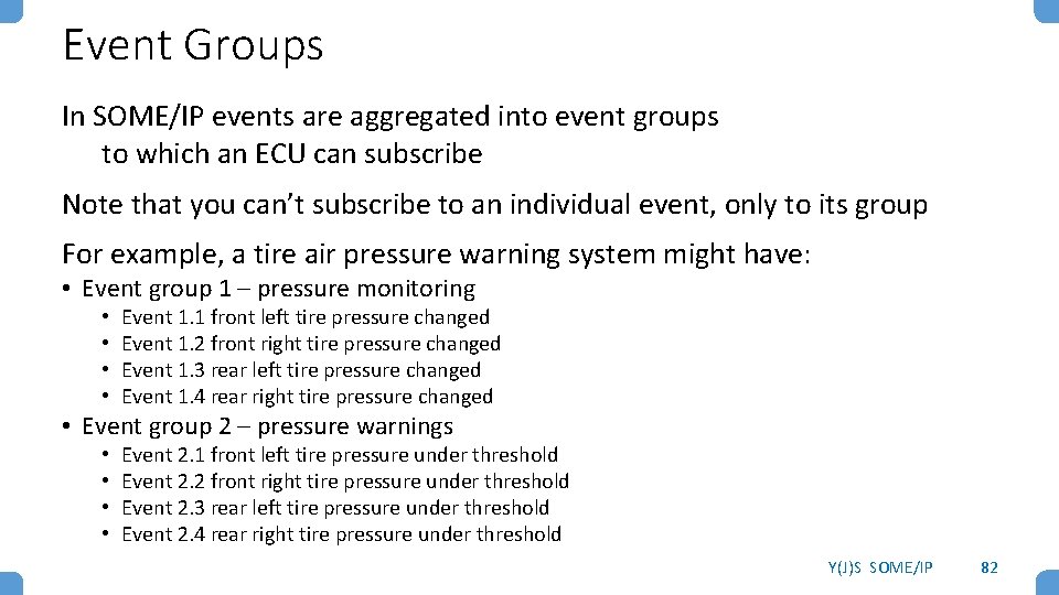 Event Groups In SOME/IP events are aggregated into event groups to which an ECU