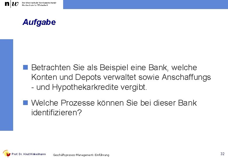 Aufgabe n Betrachten Sie als Beispiel eine Bank, welche Konten und Depots verwaltet sowie