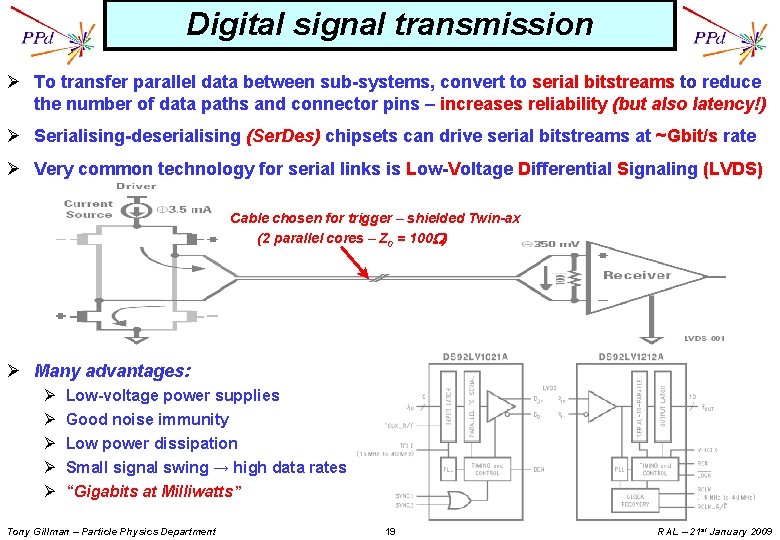Digital signal transmission Ø To transfer parallel data between sub-systems, convert to serial bitstreams