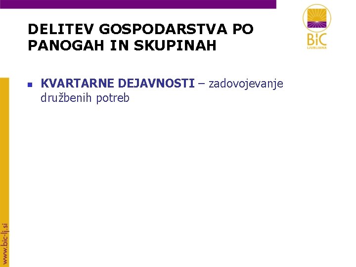 DELITEV GOSPODARSTVA PO PANOGAH IN SKUPINAH n KVARTARNE DEJAVNOSTI – zadovojevanje družbenih potreb 