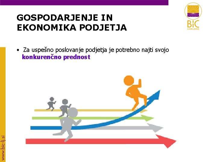 GOSPODARJENJE IN EKONOMIKA PODJETJA • Za uspešno poslovanje podjetja je potrebno najti svojo konkurenčno