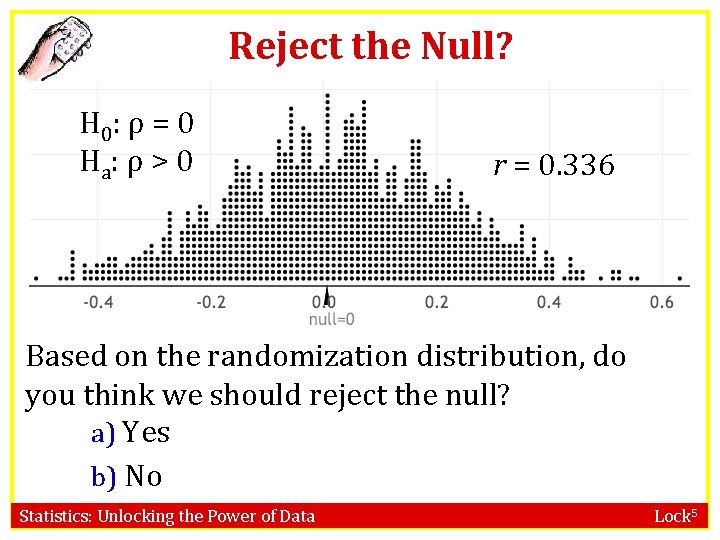 Reject the Null? H 0: ⍴ = 0 H a: ⍴ > 0 r