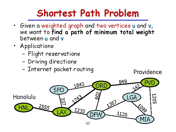 Shortest Path Problem • Given a weighted graph and two vertices u and v,