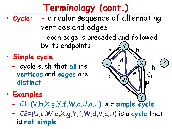  • Cycle: Terminology (cont. ) - circular sequence of alternating vertices and edges
