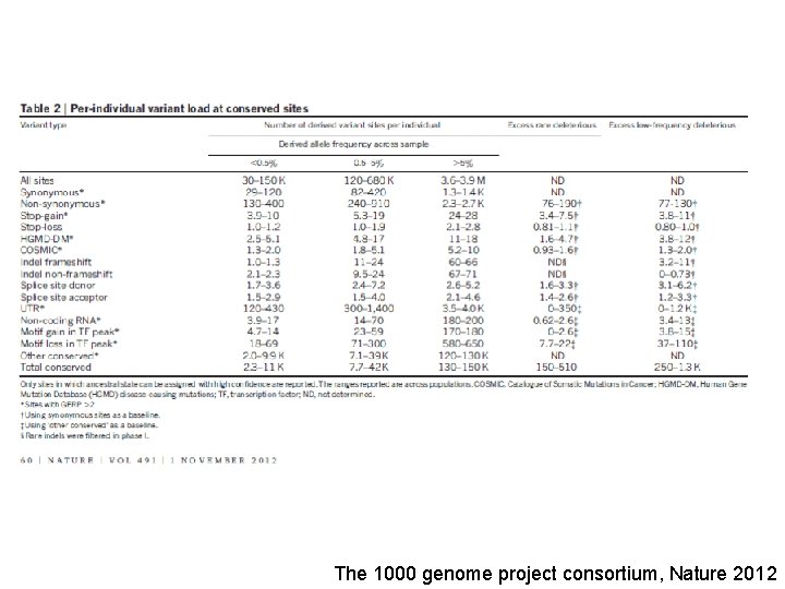 The 1000 genome project consortium, Nature 2012 The 1000 genome project consortium, Nature 2012