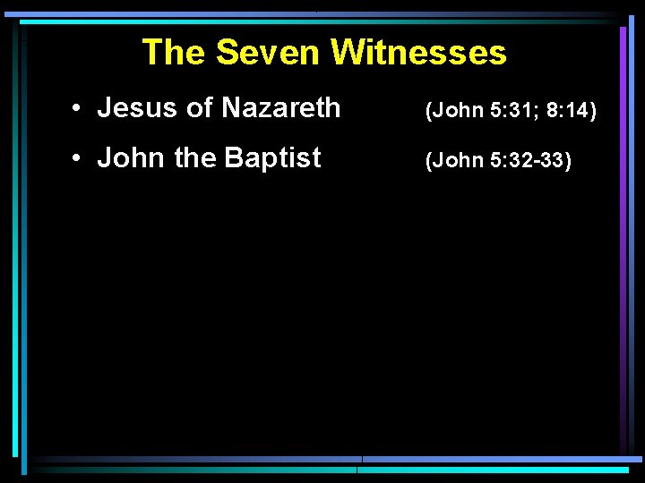 The Seven Witnesses • Jesus of Nazareth (John 5: 31; 8: 14) • John