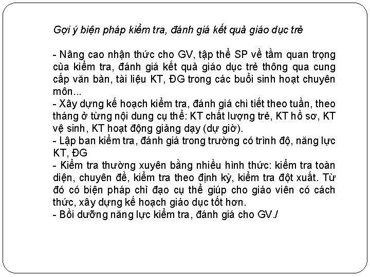 Gợi ý biện pháp kiểm tra, đánh giá kết quả giáo dục trẻ -