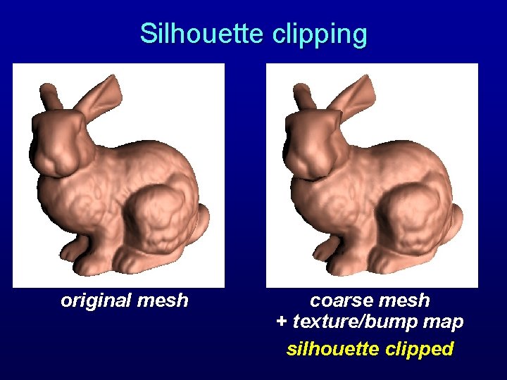 Silhouette clipping original mesh coarse mesh + texture/bump map silhouette clipped 