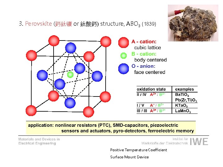 3. Perovskite (鈣鈦礦 or 鈦酸鈣) structure, ABO 3 (1839) Positive Temperature Coefficient Surface Mount