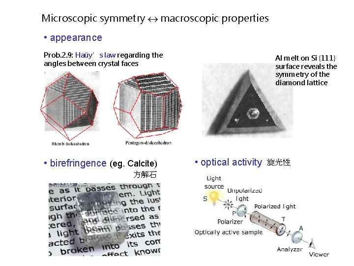 Microscopic symmetry macroscopic properties • appearance Prob. 2. 9: Haüy’s law regarding the angles