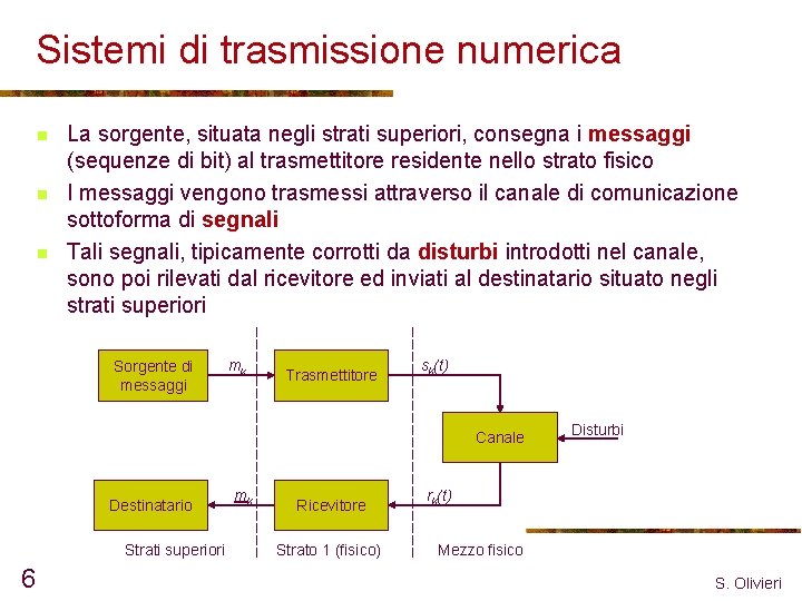 Sistemi di trasmissione numerica n n n La sorgente, situata negli strati superiori, consegna