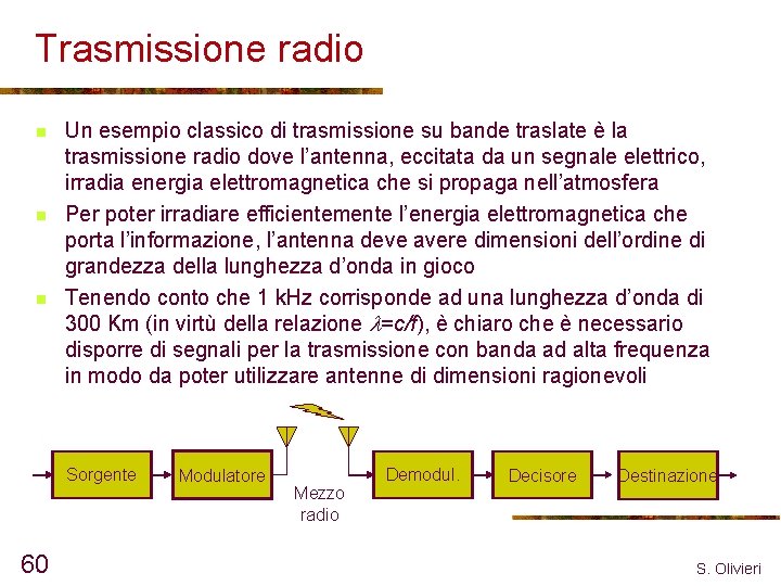 Trasmissione radio n n n Un esempio classico di trasmissione su bande traslate è