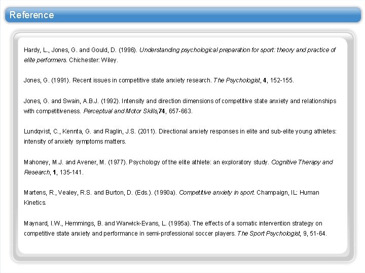 Reference Hardy, L. , Jones, G. and Gould, D. (1996). Understanding psychological preparation for
