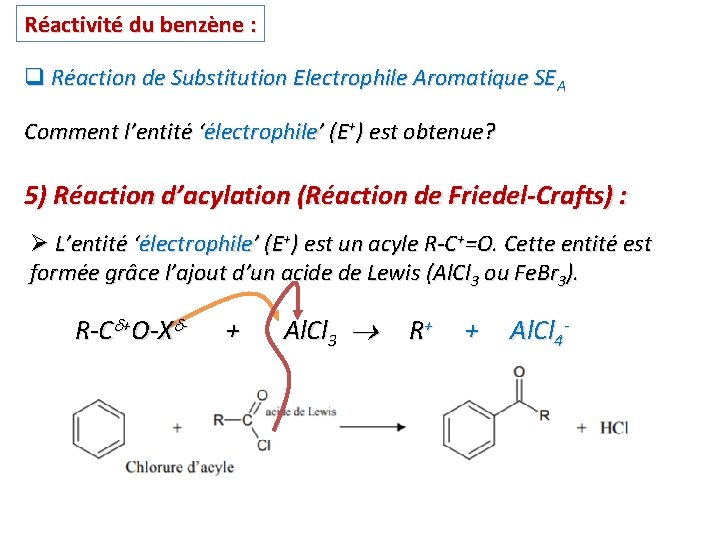 Réactivité du benzène : q Réaction de Substitution Electrophile Aromatique SEA Comment l’entité ‘électrophile’ Réactivité du benzène : q Réaction de Substitution Electrophile Aromatique SEA Comment l’entité ‘électrophile’